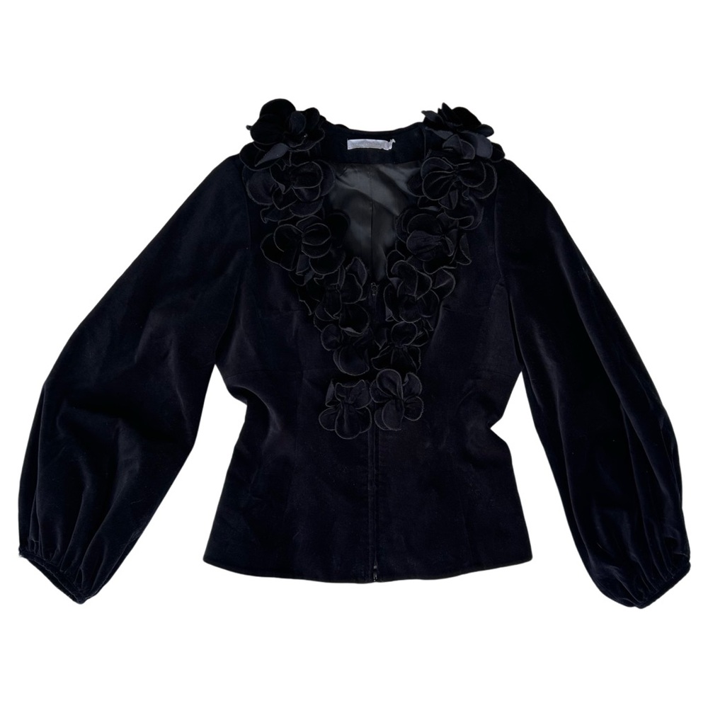Anne Fontaine Black Velvet Floral-Appliqu Blouse